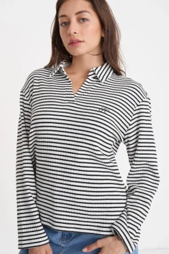 ALFIE STRIPE LS POLO CHALK/BLACK