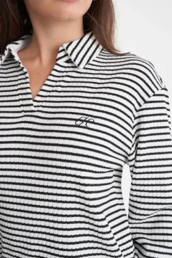 ALFIE STRIPE LS POLO CHALK/BLACK