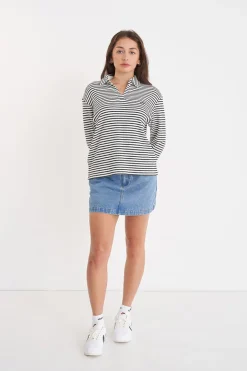 ALFIE STRIPE LS POLO CHALK/BLACK