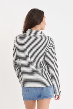 ALFIE STRIPE LS POLO CHALK/BLACK