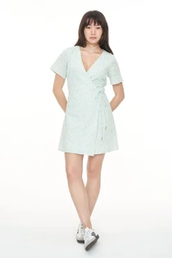 CATALINA WRAP MINI DRESS MINT/CHALK