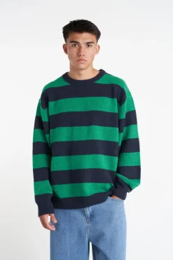 FLEET STRIPE KNIT CREW NAVY/GREEN