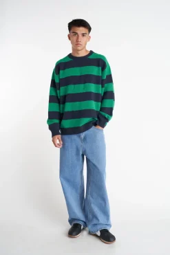 FLEET STRIPE KNIT CREW NAVY/GREEN