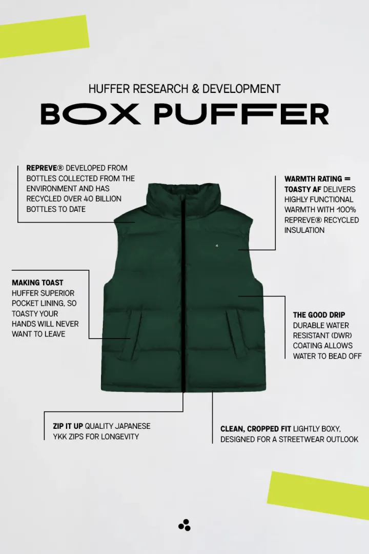 MENS BOX PUFFER VEST FOREST