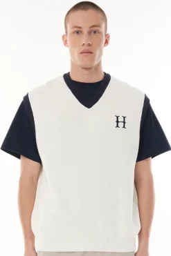 RACQUET KNIT VEST CHALK/MIDNIGHT