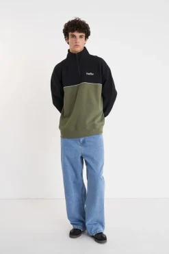 TWO TONE 1/4 ZIP KHAKI/BLACK