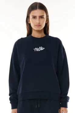WMNS SLOUCH CREW/CREAM NAVY